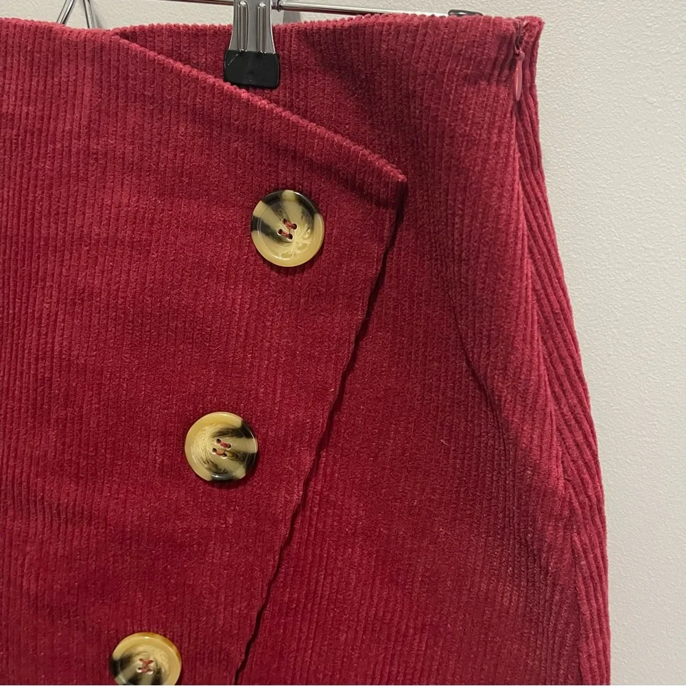 Burgundy Corduroy & Buttons Mini Skirt - Picture 3 of 9